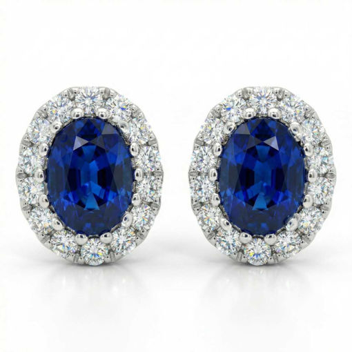 Diamantøredobber i gull 18 kt med 0,11 ct W-SI og safir-7500130