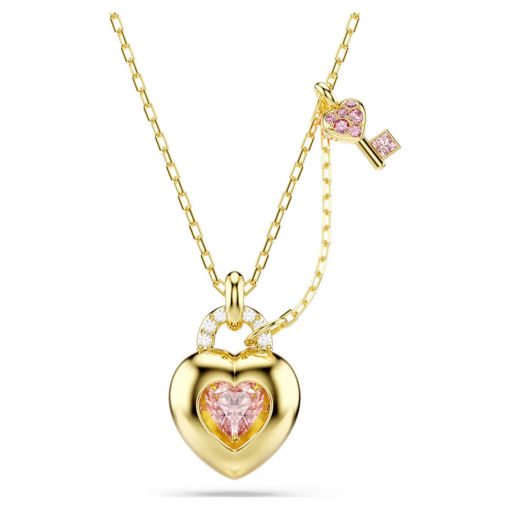 Swarovski smykke Idyllia pendant Mixed cuts, Heart, Key, Pink, Gold-tone plated - 5737288