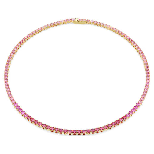 Swarovski collier Matrix Tennis necklace Round cut, Pink, Gold-tone plated - 5751762