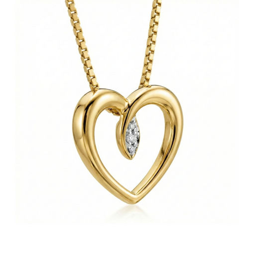 Diamantsmykke i gult gull 14 kt, 7.5x8.5mm - 6482992