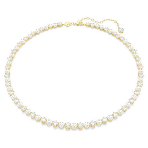 Swarovski collier Matrix Tennis necklace Crystal pearl, Round cut, White, Gold-tone plated - 5742039