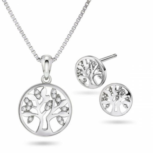 Smykkesett Livets tre i rhodinert sølv med zirkonia - 69546