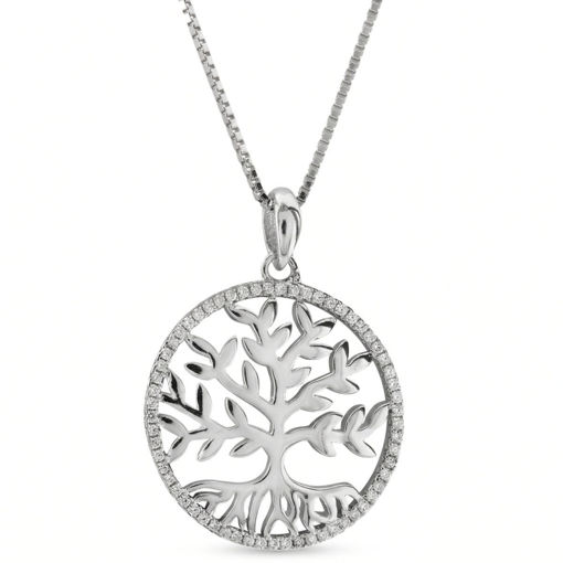 Livets tre i sølv med zirkonia - 2986642