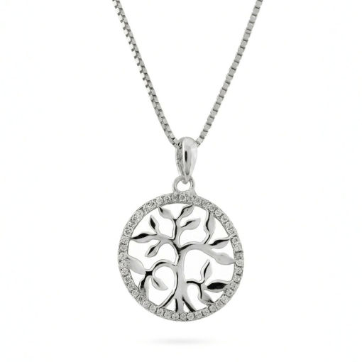 Livets tre i sølv med zirkonia - 2986542
