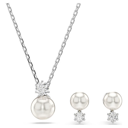 Swarovski smykkesett Matrix set Crystal pearl, Round cut, White, Rhodium plated - 5689624