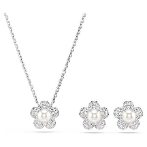 Swarovski smykkesett Ariana Grande x Swarovski set Crystal pearl, Round cut, Flower, White, Rhodium plated - 5749180