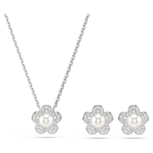 Swarovski smykkesett Ariana Grande x Swarovski set Crystal pearl, Round cut, Flower, White, Rhodium plated - 5749180