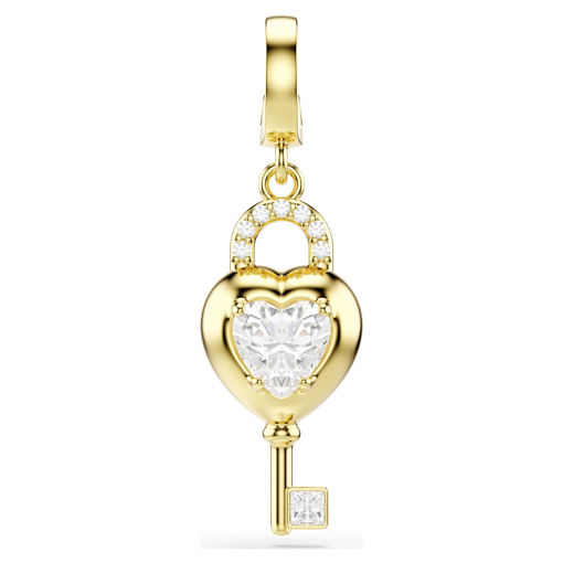 Swarovski smykke Idyllia charm Mixed cuts, Heart with key, White, Gold-tone plated - 5742959