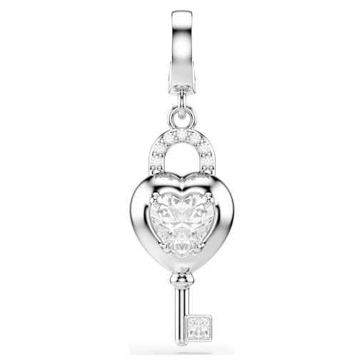 Swarovski smykke Idyllia charm Mixed cuts, Heart with key, White, Rhodium plated - 5742957