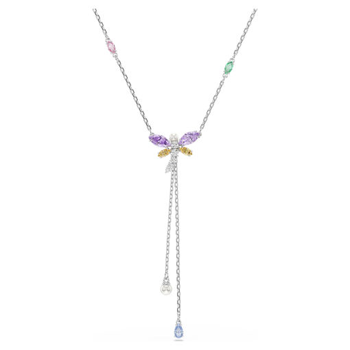 Swarovski collier Ariana Grande x Swarovski Y necklace Mixed cuts, Dragonfly, Multicolored, Rhodium plated - 5749183