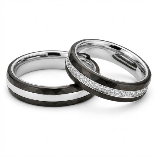 Gifteringer i hvitt gull med carbon og diamanter - 4981458
