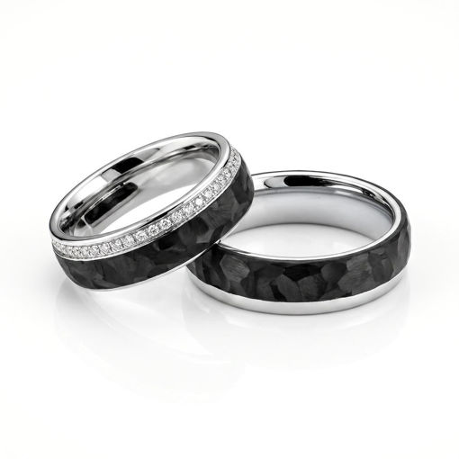Gifteringer i hvitt gull med carbon og diamanter - 4806501