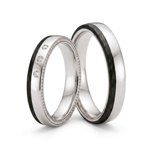 Gifteringer i hvitt gull med carbon og diamanter - 4806509