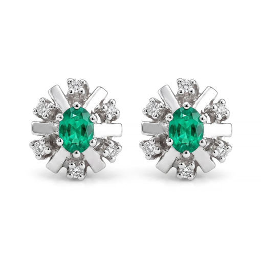 Diamantøredobber i gull med 0,12 ct W-SI og smaragd - bur760054smaragd